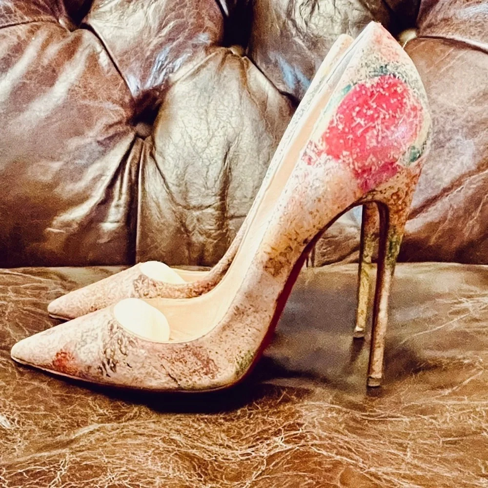 Christian Louboutin So Kate, Multicolor Abstract Cork Glitter Pumps, EU39